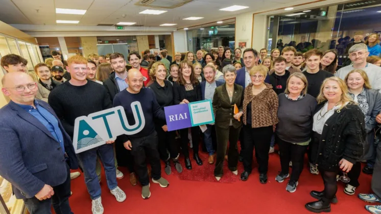 Attendees at the ATU Architecture Exhibition in The Canopy, Sligo where the RIAI accreditation was announced