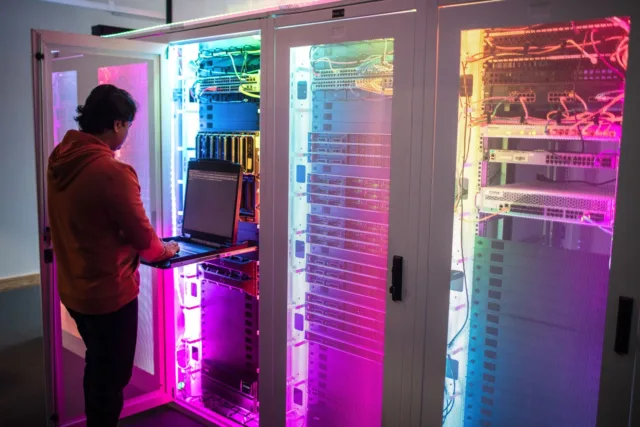 ATU student in the data server room