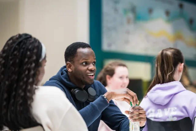 Students chatting in communal space