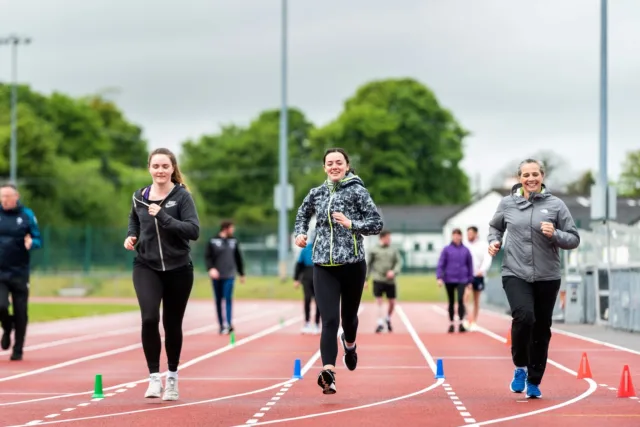 Students running on a track