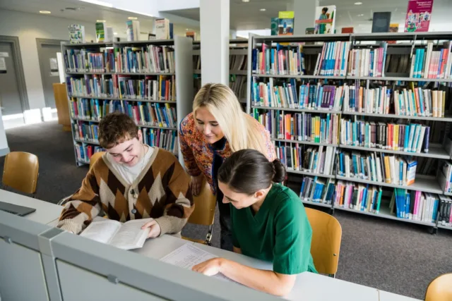 Students working together in the library