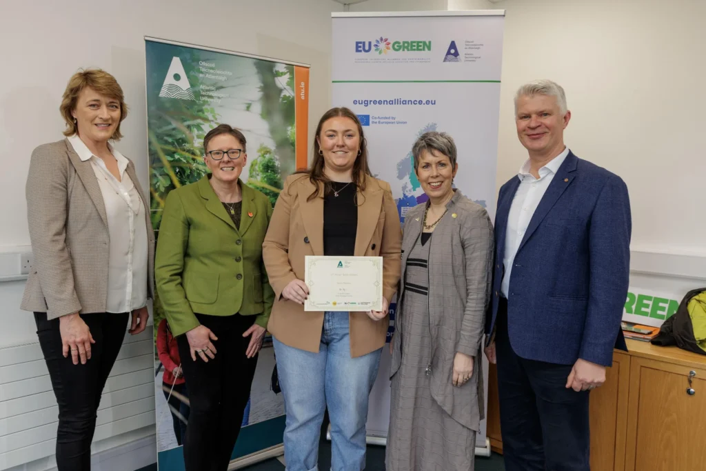 Group of students and staff from ATU with certificates