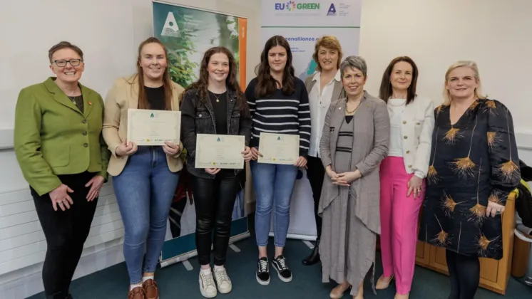 Group of students and staff from ATU with certificates