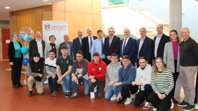 Final year BEng Civil Engineering students from ATU Donegal, alongside ATU staff and members of Donegal County Council, pose for a photo following the announcement of a new partnership. The students will work one day per week on a range of Donegal County Council projects.