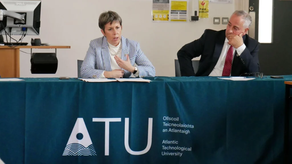 ATU President Dr Orla Flynn with Dr Brendan McCormack, Head of College ATU Sligo at the launch of the Islands Project at ATU Connemara