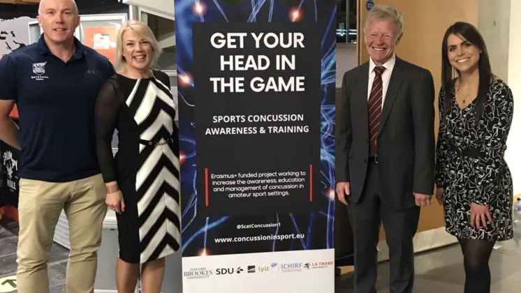 Pictured at the first Concussion Conference at the Galway campus in March 2022, (L-R) Ed Daly, Dr. Lisa Ryan, Prof. John Fairclough, and Emma Finnegan.