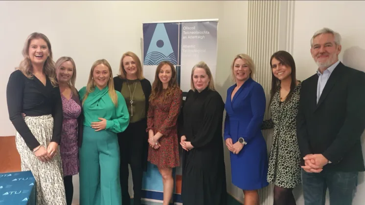 Pictured at the recent 'Mentoring Agri-Food' conference in ATU Galway City, L to R: Aisling Moran (ATU), Maria McDonagh (ATU), Ciara Daly (Conquer Digital), Jacinta Dalton (International Hotel School, ATU), Sinéad Delahunty (Cookbook Author & Food Creator), Tracie Daly (Food Business Coach), Dr. Lisa Ryan (Head of Department of Sport, Exercise and Nutrition, ATU), Emma Finnegan (ATU), Declan Droney (Food Entrepreneurship Consultant), all smiling for the camera