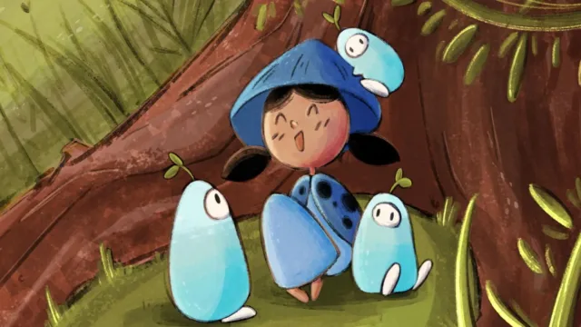 animation of girl and 3 characters