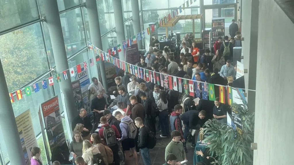 crowd shot of career fair