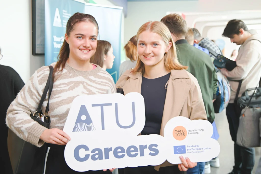 2 female students at ATU careers fair Galway campus