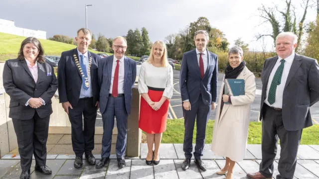 Higher Education Minister Simon Harris, TD (centre), with (from left to right) Maura McNally, Chair of the ATU Governing Body; Cllr Gerard Mullaney, Cathaoirleach of Sligo County Council; Deputy Frank Feighan, TD for Sligo-Leitrim; Dr Amanda McCloat, Head of ATU St Angela's; Dr Orla Flynn, President of ATU; and Cllr Tom Fox, Sligo, at the celebrations marking the integration of St Angela’s into ATU.