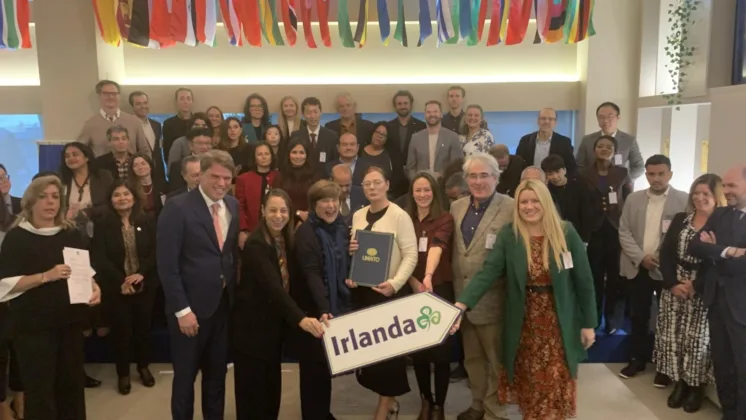 A group of attendees pictured at the Atlantic Sustainable Tourism Observatory, Ireland, hosted by ATU, celebrating the introduction of Ireland as a new INSTO Network member.