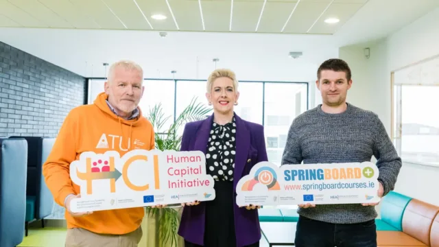 3 people promote springboard courses at ATU