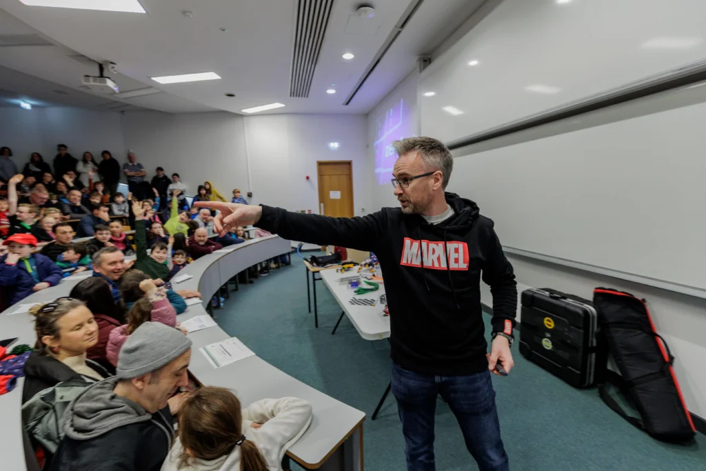 Man gives speech to children