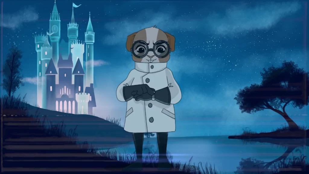 Cartoon dog dressed as a scientist 