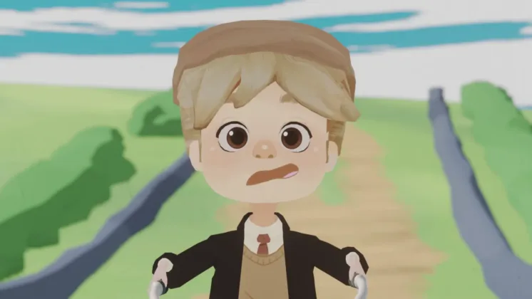 Animation of a blonde boy in old fashioned clothes