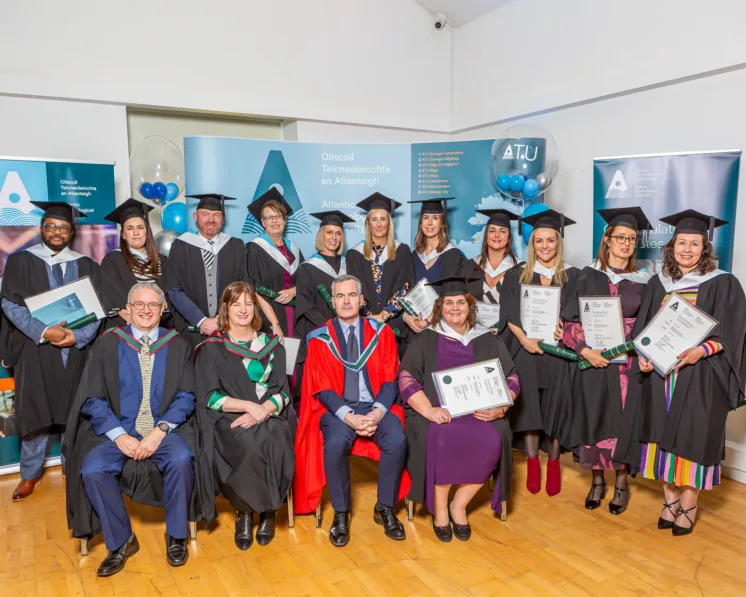 Pictured at the ATU Conferrings in ATU Mayo, back row, L to R: Stephen Mudzatsi from Roscam, Co Galway; Eleanor Ryder from Foxford, Co Mayo; Enda Daly from Roscommon; Carmel Gethin from Riverstown, Co Sligo, Kathleen Lenehan from Westport, Co Mayo; Aisling Moroney from Craughwell, Co Galway; Thelma De Paor from Knocknacarra, Co Galway; Sarah Kelly from Westport, Co Mayo; Donna O’ Grady from Castlebar, Co. Mayo; Sanae Needham from Castlebar, Co Mayo; Sinead Quinn from Swinford, Co Mayo. Front Row, L to R: Michael Gill, Head of Department of Organisational Development; Caroline Clarke, Lecturer & Programme Chair; Dr Seamus Lennon, Head of School of Business; Noeleen Hussey from Oranmore, Co Galway, Graduate & Academic Achievement Award Recipient. [Missing from photo are graduates Anna Duffy, Declan McCann, Stephanie Molloy, Karina Nee, Audrey Coleman, Shane Byrne, Niamh Hearns, Declan Hoban, Celene Dunphy, Clodagh Geraghty].