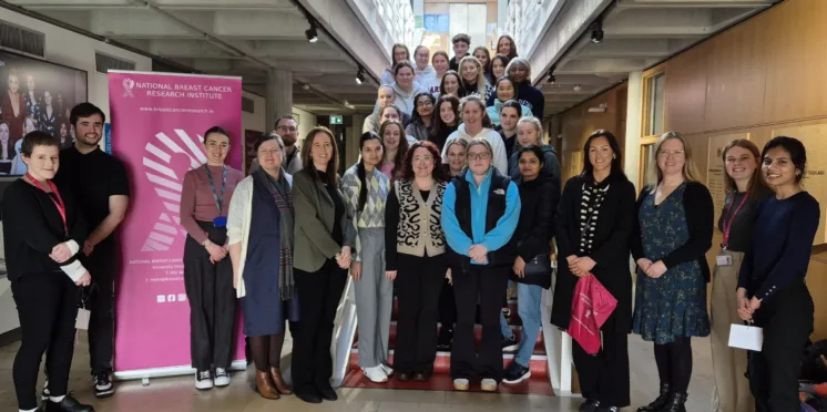 Pictured on a recent visit to the National Breast Cancer Research Institute (26 Feb) are the third year general nursing students with their lecturer Aoife Petrie (centre left, grey jacket), Martina Keane, module leader (centre left, white cardigan), Dr Roisin Dwyer, Associate Professor in Translational Science, NBCRI, and NBCRI staff.