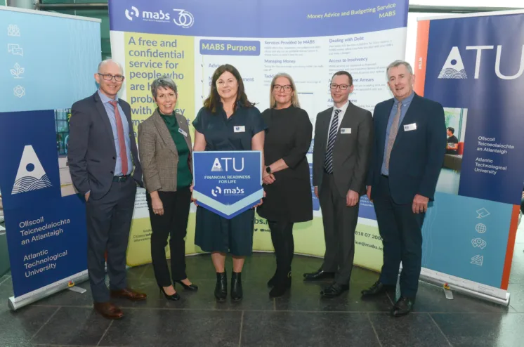 Photo Caption (L-R): Karl Cronin, Regional Manager North Connacht and Ulster MABS, Dr Orla Flynn, ATU President, Marcella Reilly, Access and Participation Office, Gwen Harris ,Regional Manager North Dublin MABS, Graham Long, CEO Citizens Information Board, Michael Laffey, Regional Manager North Leinster MABS.