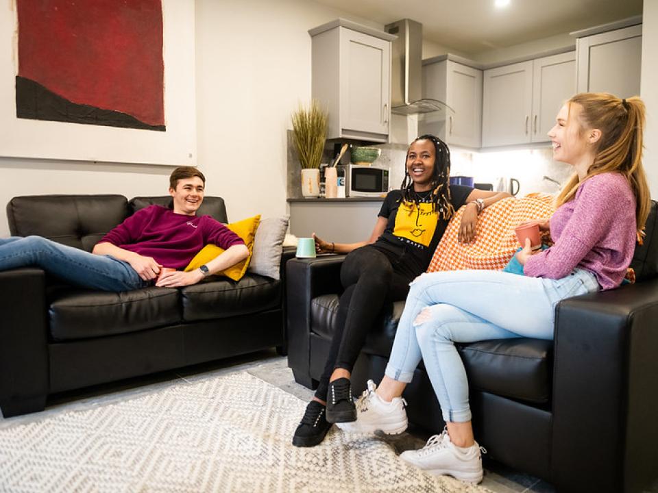 Students in living area of accommodation