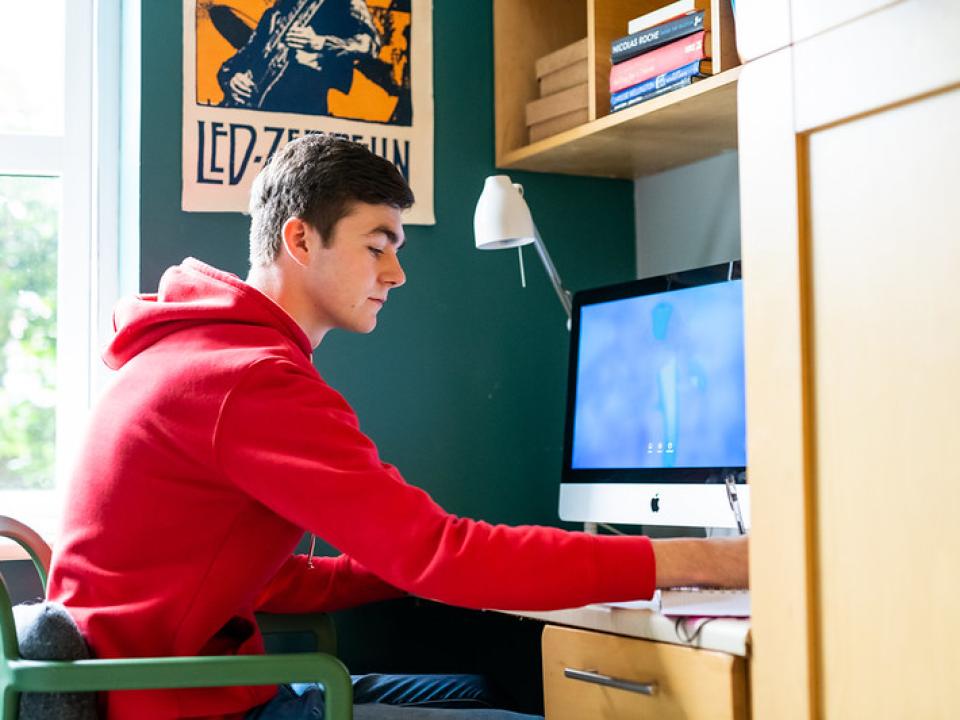 Student studying in student accommodation